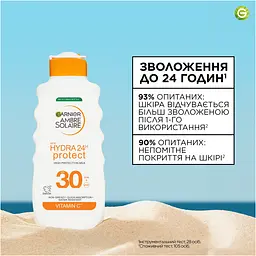 Сонцезахисне водостійке молочко проти сухості шкіри тіла та обличчя, високий ступінь захисту SPF30 Зволоження 24 години Garnier Ambre Solaire Hydra 24H Protect 175 мл - мініатюра 6
