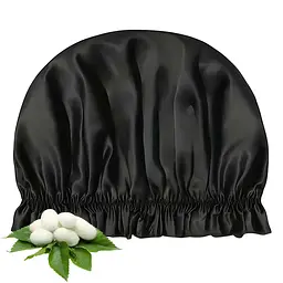 Шовкова шапочка для сну та душу MaryuPHair з м’яким краєм 29×20 см (чорний)