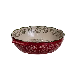 Форма для запікання кругла порцелянова Vintage 900 мл з ручками для духовки випікання запіканок страв м'яса овочів 24х20х5 см Червоний - мініатюра 2