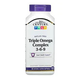 Омега-3 риб'ячий жир 21st Century Triple Omega Enteric Coated для серця, мозку та зору 90 софтгелів