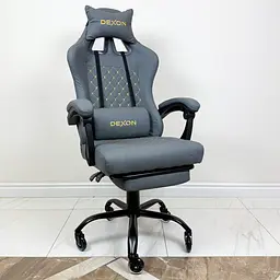 Геймерське крісло DEXON ECLIPSE з підставкою для ніг, екошкіра антикіготь, металева хрестовина, Сірий - мініатюра 2