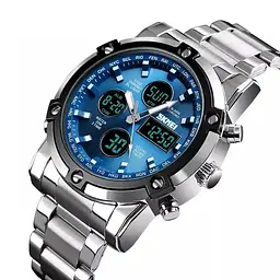 Наручний годинник чоловічий Skmei 1389 Silver - Blue, 1389BU (12321) - мініатюра 4