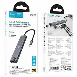 Перехідник HUB Hoco DUP09 (Type-C to HDMI+USB 3.0+USB 2.0+2xType-C+SD/TF) Silver - мініатюра 5