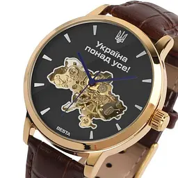 Чоловічий наручний годинник Besta Skeleton Gold Black Dial - мініатюра 2