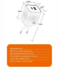 Зарядний пристрій WUW 20W адаптер блок живлення WUW C226 QC3.0 USB Type-C Білий - мініатюра 4