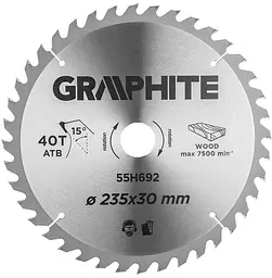 Диск пильний Graphite по дереву 235х30мм 40 зубів Neo Tools hoz0013919
