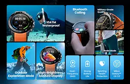 Mibro Смарт-часи GS Explorer S 48мм, 1.32", 466x466, AMOLED, BT 5.3, Dual-band GPS, 10 ATM, чорний обсидіан - мініатюра 3