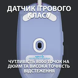 Мишка комп'ютерна Logitech G102 Lightsync USB Lilac (910-005854, 910-005857) - мініатюра 6