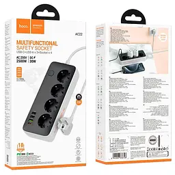 Подовжувач Hoco Sunlight 4-bit desktop socket (L=3M) AC22 3USB/1Type-C, 30W/3A, PD/QC - мініатюра 2