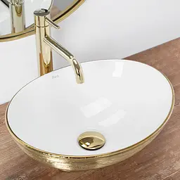 Умивальник Rea Sofia brush gold накладний білий/золотий REA-U3697, Золотий - мініатюра 3