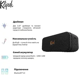 Портативна акустика Klipsch Portable Speaker Nasville Black (1071975) - мініатюра 7