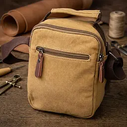 Відмінна невелика чоловіча сумка із щільного текстилю Vintage 22222 пісочний - мініатюра 4