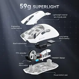 Ігрова ультралегка миша ATTACK SHARK R1 з сенсором PAW3311, Білий - мініатюра 7