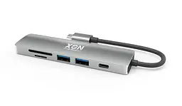 USB-хаб XON SmartHub 6 в 1 SD/TF + Type-C + USB3.0 + 2хUSB2.0 Сірий (UHCHP062322G 5139) - мініатюра 2