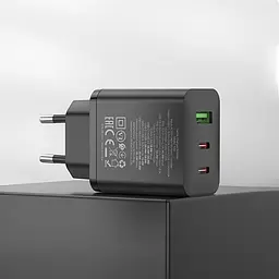 Мережевий зарядний пристрій Hoco N50 USB/2 Type-C PD 45W чорний - мініатюра 6