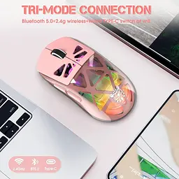 Комп'ютерна мишка Onikuma бездротова ігрова CW-930 Pro з RGB підсвіткою та 3 режимами підключення для ПК та ігор рожевий - мініатюра 4