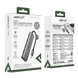 HUB адаптер Acefast USB-C 5-in-1 HUB docking station J16 | 0.15m, 4K, PD90W, 5Gbps |