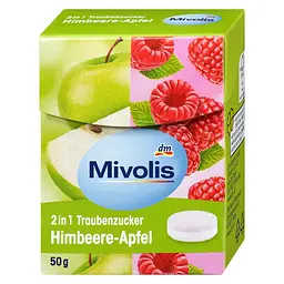 Декстроза Цукерки з виноградним цукром , яблуко-малина Mivolis Traubenzucker 2in1, Himbeere-Apfel, 50 г