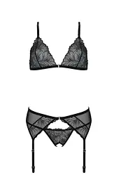 Комплект з відкритим доступом Passion DELIENA Set L/XL black ліф стрінги пояс для панчох - мініатюра 3