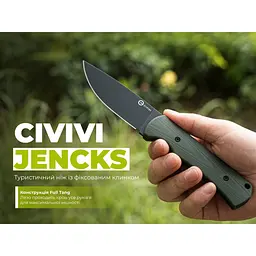 Ніж фіксований туристичний Civivi Jencks (9 см) 14C28N / G10 зелений з чохлом - мініатюра 11