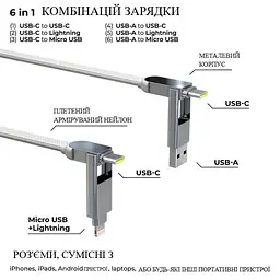 Кабель Rolling Square 6in1, inCharge XL 3 м, білий (XLL02R) - мініатюра 4