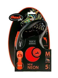 Повідець-рулетка Flexi New Neon для собак що світиться в темряві стрічка М оранжевий - мініатюра 2