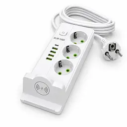 Мережевий фільтр SLM-1080 7 м 2500W з 3 розетками, 4 USB, USB-C та бездротовою зарядкою, білий