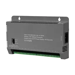Блок живлення Kraft KRF-1216B (16CH) 200W, 16 каналів навантаження, 12V/1A на 1 канал, з регулятором напруги для компенсації довжини кабелю (43-00146)
