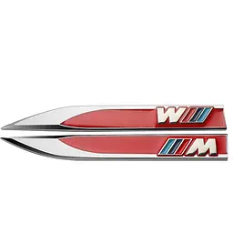 Емблема крила BMW M 2шт 148х18 мм червоні (метал) на скотчі