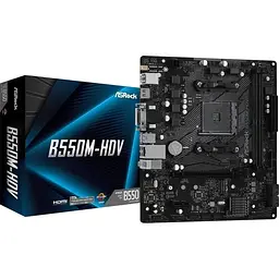 Материнська плата AM4 (B550) ASRock B550M-HDV, B550, 2xDDR4, Int.Video(CPU), 4xSATA3, 1xM.2, 1xPCI-E 16x 4.0, 1xPCI-E 1x 3.0, 8x, 1xM. RTL8111H, 6xUSB3.2/6xUSB2.0, VGA/DVI-D/HDMI, MicroATX