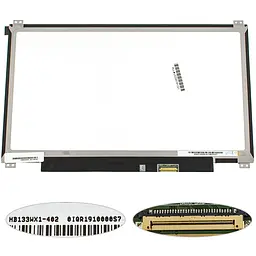 Матриця 13.3 HB133WX1-402 1366х768, 30pineDP, LED, SLIM вертикальні вушки по краях, матова, роз'єм праворуч знизу для ноутбука