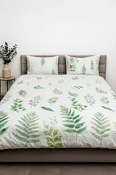 Комплект постільної білизни Ecotton двоспальний Сімейний 150х215 см сатин Папороть біла 21204 (23741)