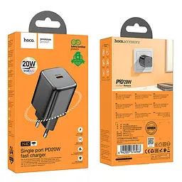 Мережевий зарядний пристрій Hoco N40 Mighty single port PD20W charger(EU) Чорний - мініатюра 2