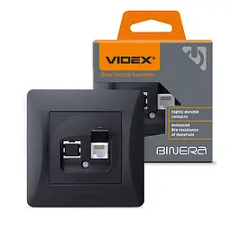 Розетка CAT6 одинарна комп'ютерна чорний графіт VIDEX BINERA VIDEX (24468-000) - мініатюра 1