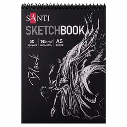 Скетчбук 30/145 А5 для графіки пруж.,чорний №743242/Santi/