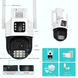 Бездротова WiFi вай фай камера вулична поворотна 2 камери 3mp+3mp IP66 повнокольорове нічне бачення UKC PTZ P12 ICSEE - мініатюра 4