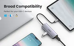 Хаб Ugreen CM252 Usb-C - 3 x Usb 3.0 RJ45 Micro Usb Multifunction Adapter сріблястий (60718) - мініатюра 2