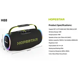 Портативна Bluetooth-колонка Hopestar H88 Чорний - мініатюра 3