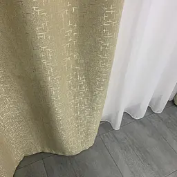 Льняні мармурові блекаут штори золотистого кольору 2шт. 150х270 з білим шифоновим тюлем 400х270, на т ALBO pbe0052664 - мініатюра 10