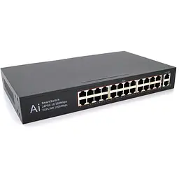 POE комутатор Merlion 24 POE 10/100 + 2 RJ45 10/100/1000+ вбудований блок живлення 52V 5.8A