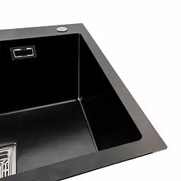Кухонна мийка Platinum Handmade 60x50 (600x500x230 мм) PVD чорна HSB, Чорний - мініатюра 4