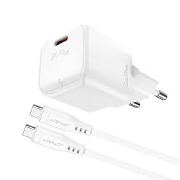 Мережевий зарядний пристрій з кабелем Acefast A73 mini PD20W GaN single USB-C charger set (C3-03) білий - мініатюра 3