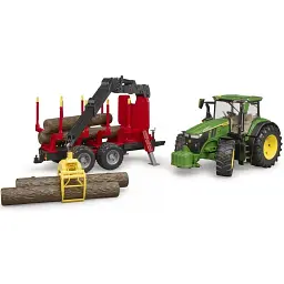 Трактор Bruder John Deere з причепом краном та колодами 1:16 (03154) - мініатюра 3