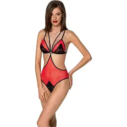Напівпрозорий боді з мереживом Passion Peonia Body L/XL red