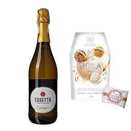 Вино ігристе Casetta Spumante Brut біле брют 0.75 л + Набір цукерок Chocco Via Bona Mix 250 г