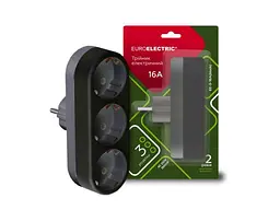Розгалуджувач EUROELECTRIC 3 гнізда чорний із заземленням X3, 16A