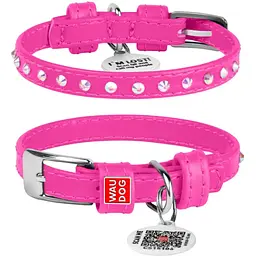 Нашийник для собак Waudog Glamour, шкіряний, зі стразами, з QR паспортом, XS, 19-25х0,9 см, рожевий - мініатюра 3