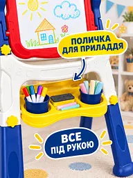 Дитячий двосторонній магнітний мольберт для малювання маркерами та крейдою зі знімною дошкою і поличкою, червоно-синій (49676394) - мініатюра 7