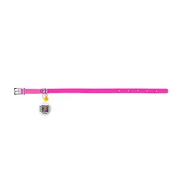 Нашийник для котів шкіряний Waudog Glamour з QR-паспортом без прикрас XXS Ш 9 мм Д 17-20 см рожевий - мініатюра 3