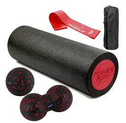 Набір для масажу та йоги PowerPlay PP_4094 EPP (Ролик 30*15 + 2-ва мячі) Red + гумка 11 кг (PP_4094_Red)